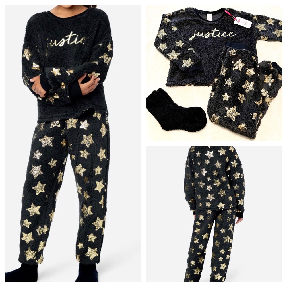 🆕Girl’s 3PC Justice MADE OF STARS Faux Sherpa Pajama/Lounge Set